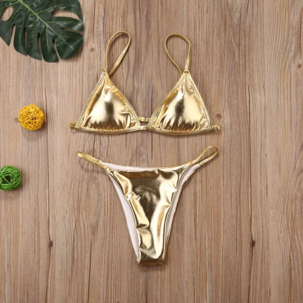 Gold Bikinis Set Hot Summer Sexy Padded Triangle Bra Low Waist Bathing Suit Beachwear