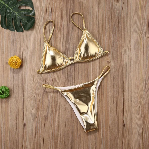 Gold Bikinis Set Hot Summer Sexy Padded Triangle Bra Low Waist Bathing Suit Beachwear - Image 2