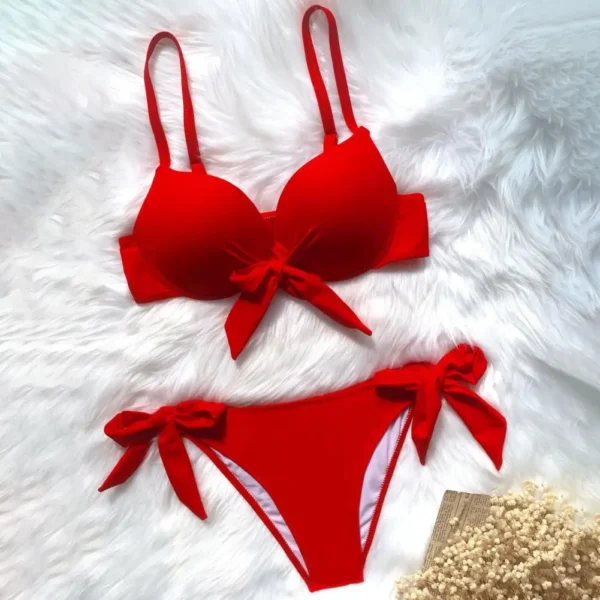 sexy front bow knot push up bikinis two pieces
