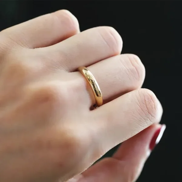 Non-Fading Fine 4mm Round 18K Golden Ring Women's Men's Wedding Band