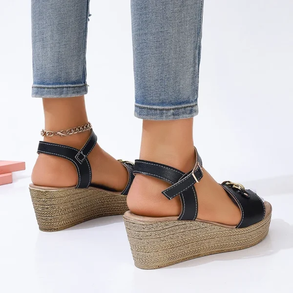 Sandals for Women Pu Leather Wedge Heels Thick Sole - Image 6