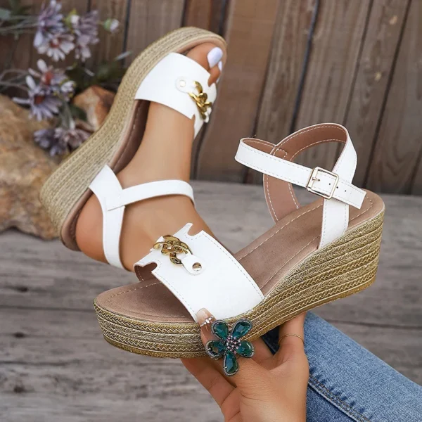 Sandals for Women Pu Leather Wedge Heels Thick Sole - Image 3