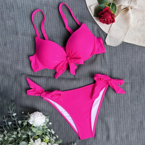 sexy front bow knot push up bikinis two pieces - Image 3