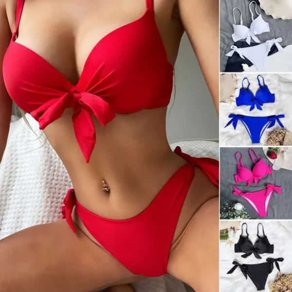 sexy front bow knot push up bikinis two pieces - Image 5