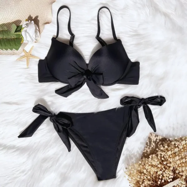 sexy front bow knot push up bikinis two pieces - Image 4