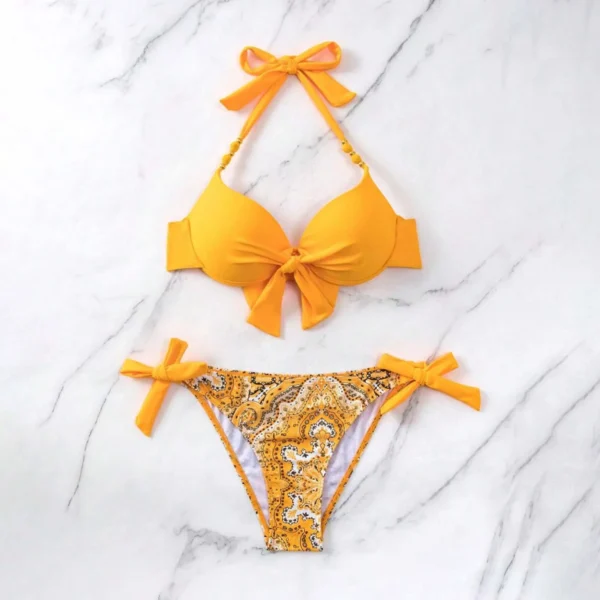 Women's Two Piece Swimsuit Halter Backless High Waisted Bikini Set - Image 2
