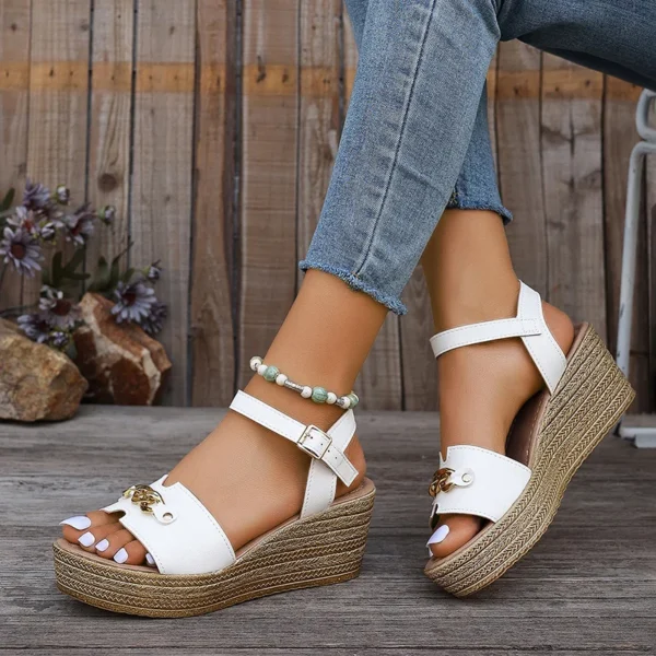 Sandals for Women Pu Leather Wedge Heels Thick Sole - Image 4