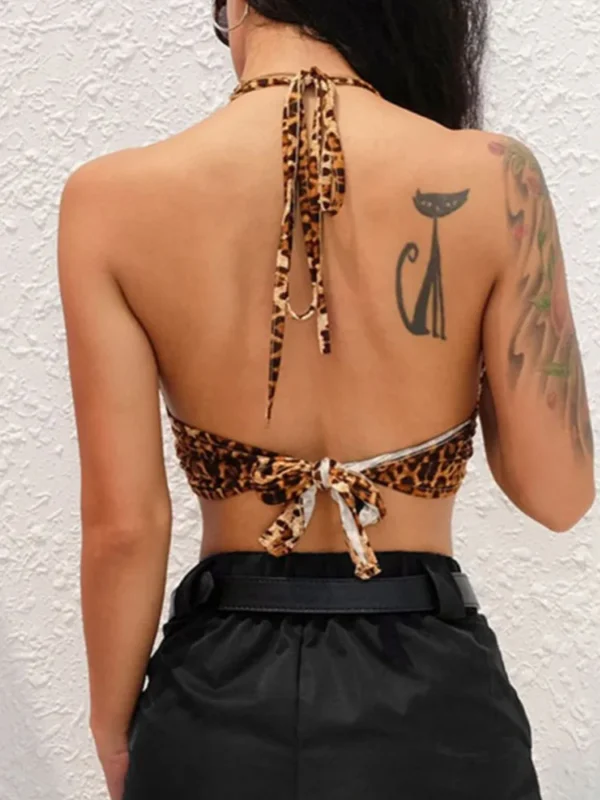 Women Leopard Printed Sexy Halter Crop Top - Image 2