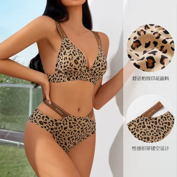 Sexy Leopard Bras Set for Women Push Up High Waist - Image 2