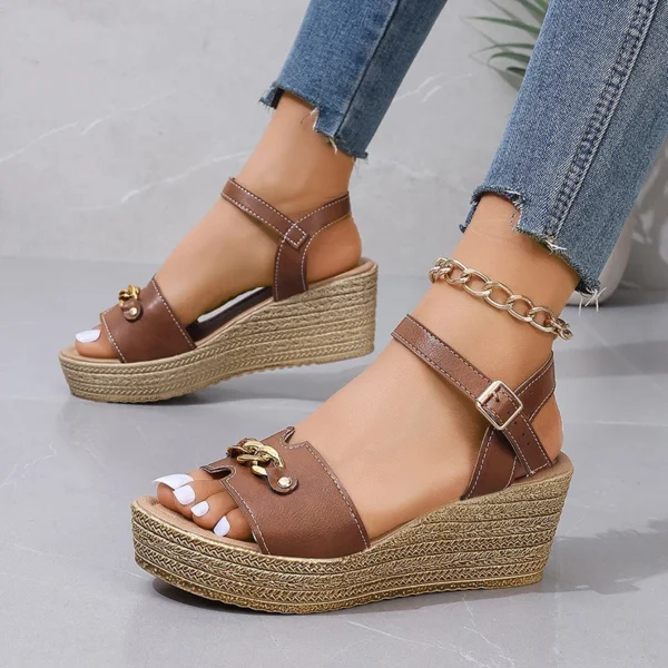 Sandals for Women Pu Leather Wedge Heels Thick Sole