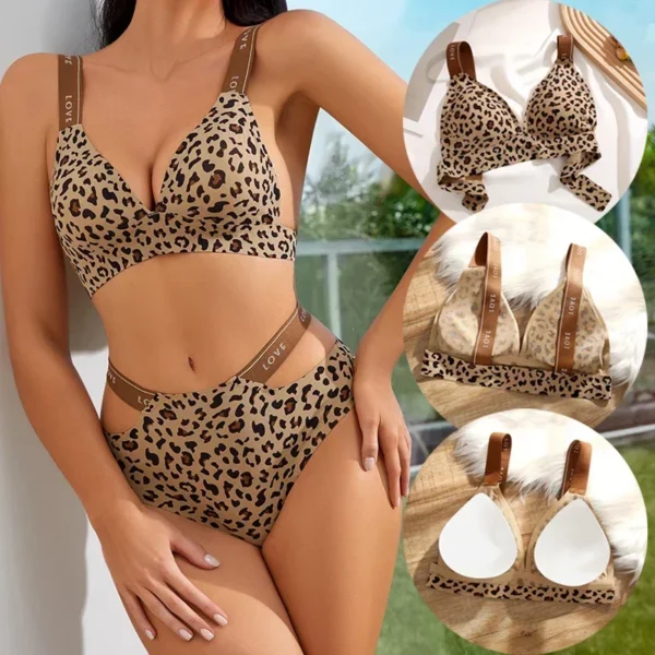 Sexy Leopard Bras Set for Women Push Up High Waist